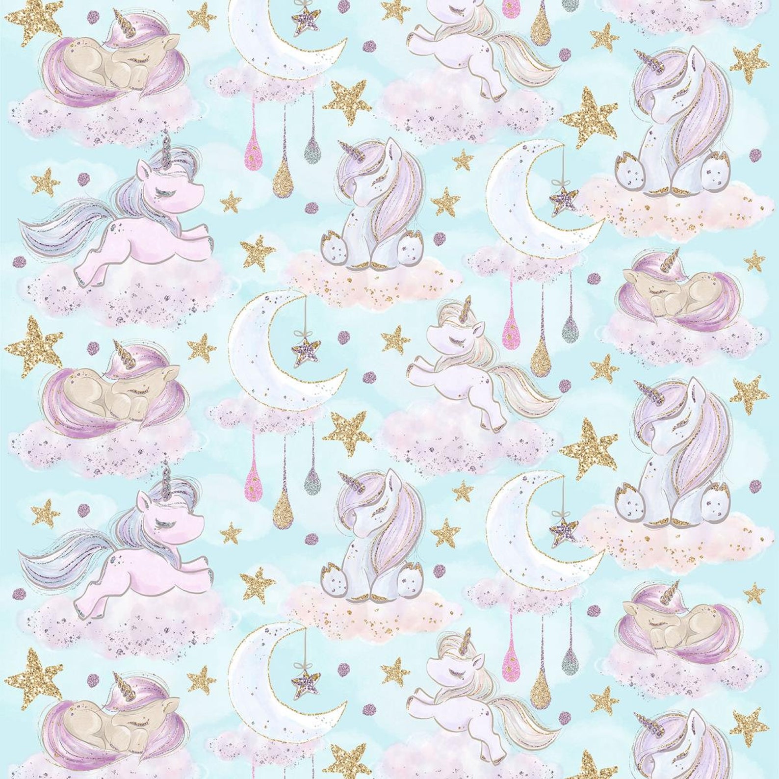 UNICORN FABRIC Unicorn print cotton fabric by the yard Baby | Etsy