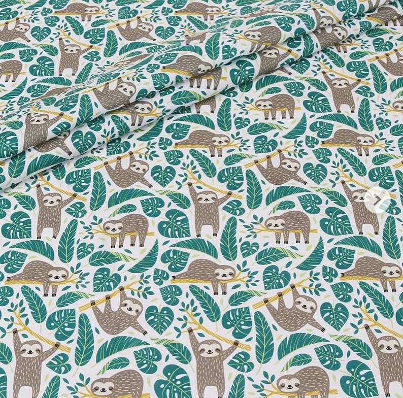 SLOTH FABRIC Sloth print 100% Cotton fabric by the yard Baby | Etsy