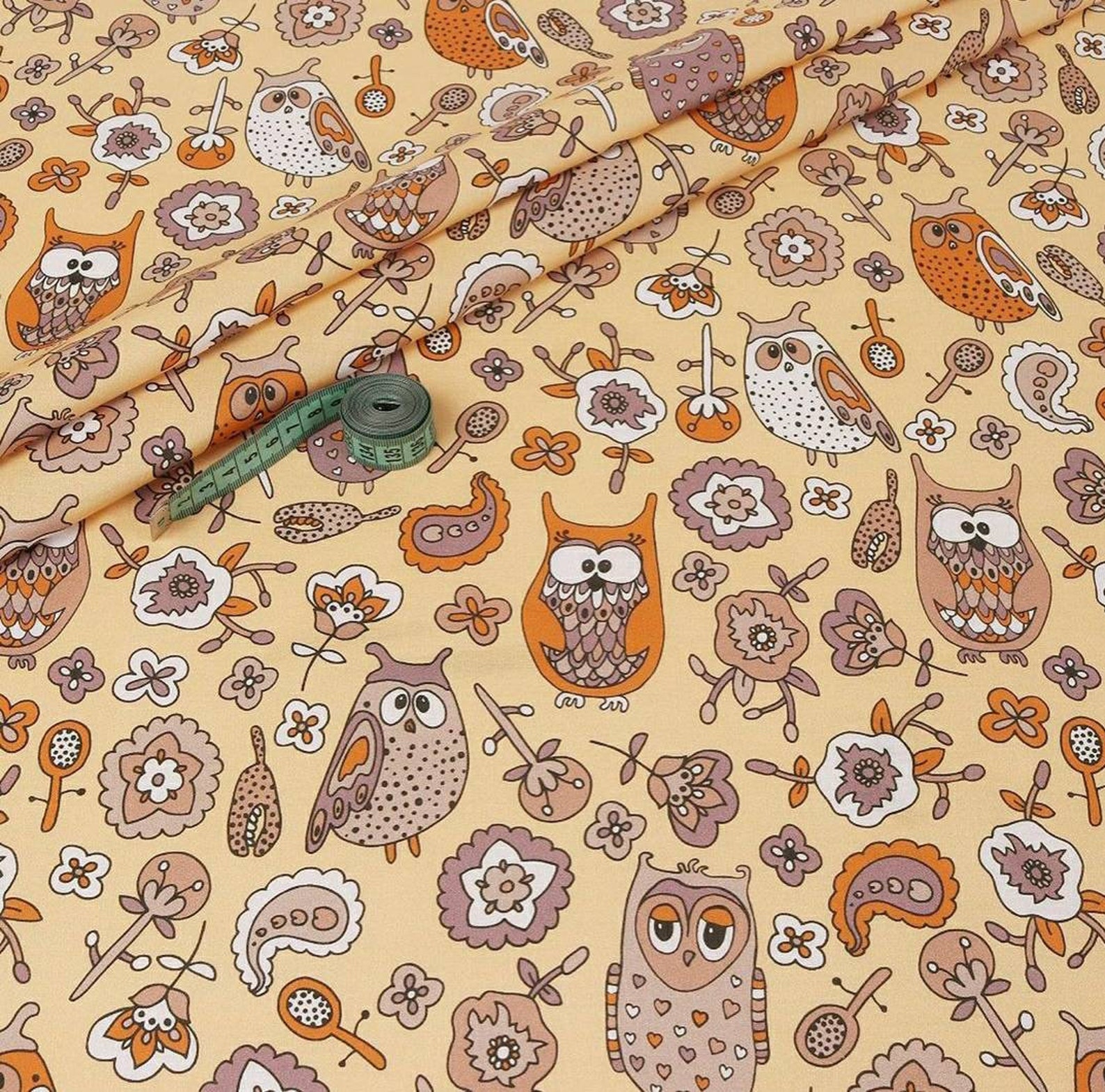 COTTON FABRIC by the yard OWL fabric by the yard kids fabric Etsy