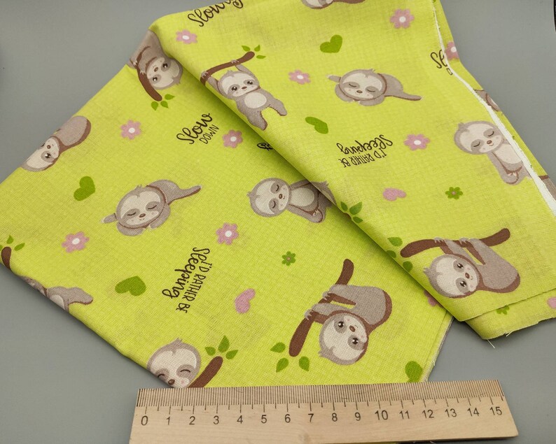 SLOTH FABRIC 100% Cotton fabric by the yard Baby fabric Bear | Etsy