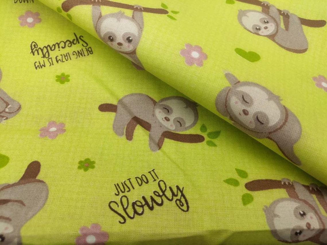 SLOTH FABRIC 100 Cotton fabric by the yard Baby fabric Bear Etsy