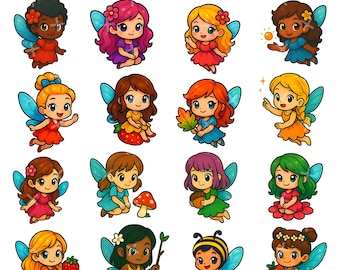 Paquete de imágenes prediseñadas de hadas kawaii PNG y JPG