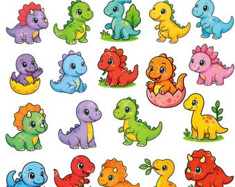Paquete de imágenes prediseñadas de dinosaurios kawaii (PNG y JPG)