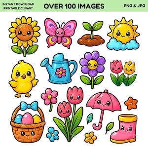 Kawaii vår Clipart PNG & JPG-paket
