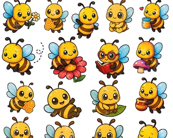 Kawaii Bee Clipart PNG & JPG Bundle