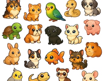 Kawaii Pets Clipart PNG & JPG Bundle