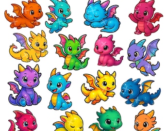 Kawaii Dragon Clipart PNG & JPG Bundle