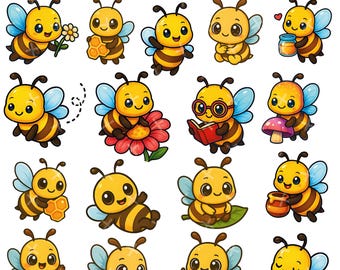 Kawaii Bee Clipart PNG & JPG Bundle