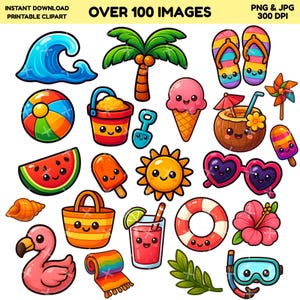 Kawaii Summer Clipart PNG & JPG Bundle