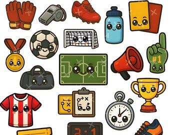 Paquete de imágenes prediseñadas de fútbol kawaii (PNG y JPG)