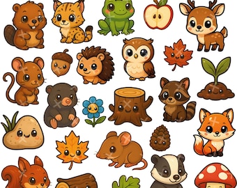 Kawaii Woodland Creatures Clipart PNG & JPG Bundle