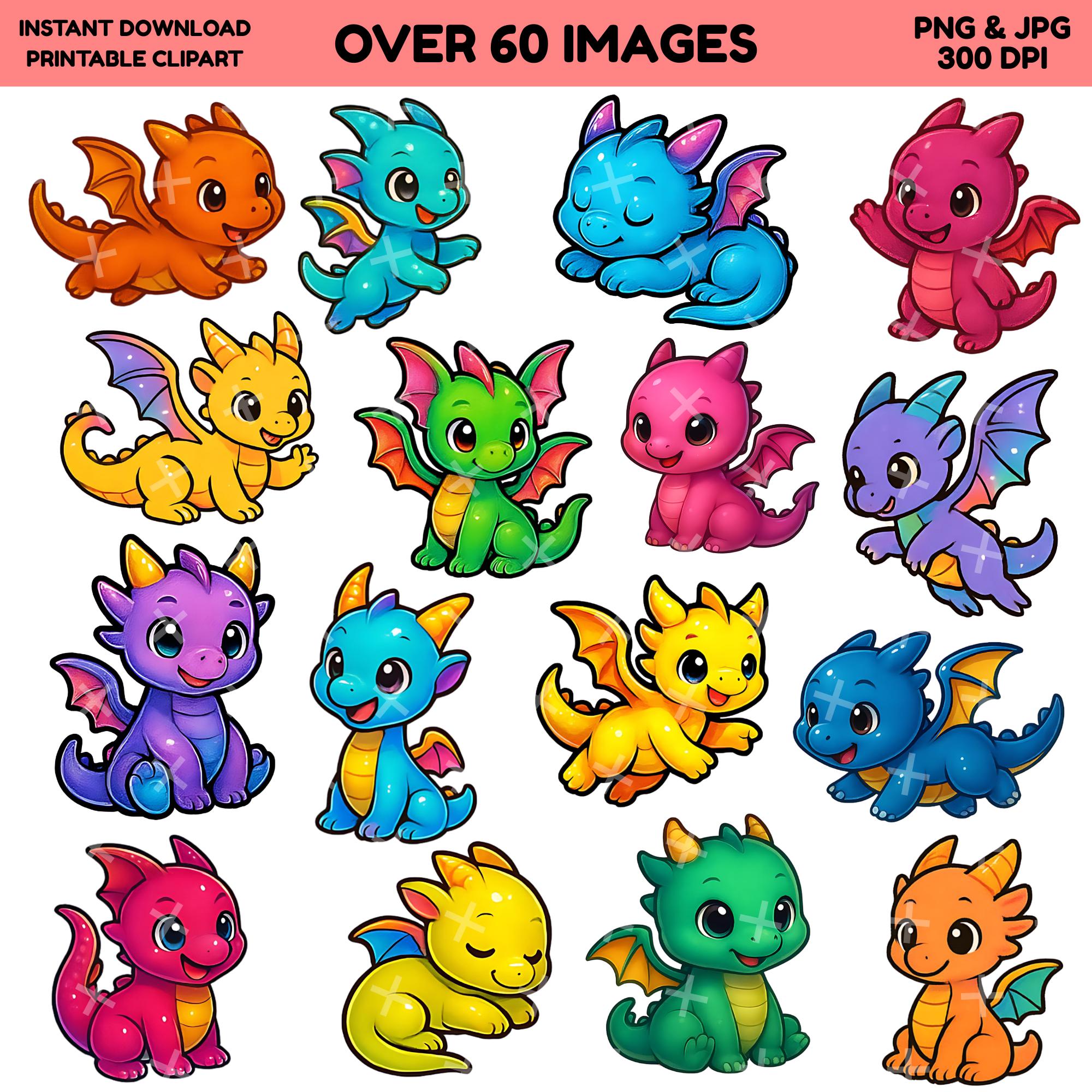 Kawaii Dragon Clipart PNG & JPG Bundle