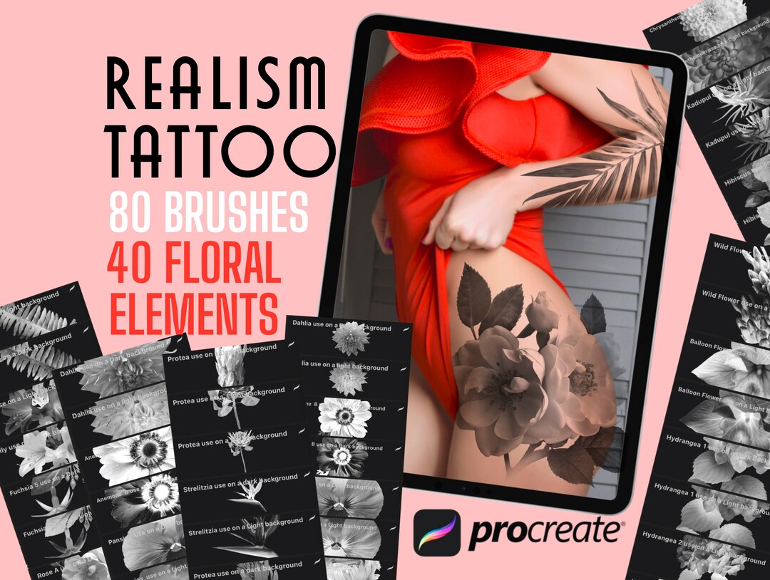 Procreate Tattoo Brushes Realism Flowers Botanical Tattoo - Etsy