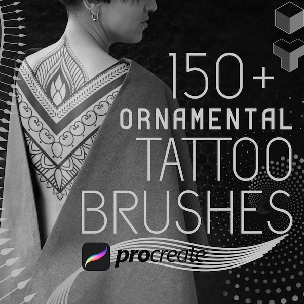 Ornamental Tattoo brushes for Procreate Filigree stamps & Stippling brushes for tattoo design Geometric Halftone ornament