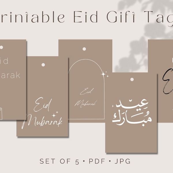 Minimalist Printable Eid Gift Tags Set of 5 | Neutrals | Modern Eid Cards | Boho Eid Gift Tags | 2.25" x 3.5"