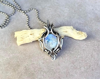 Handcrafted Rainbow Moonstone Sterling Silver Pendant Necklace - Etsy