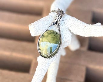 Sterling Silver Prehnite Pendant Necklace: Artisan Jewelry