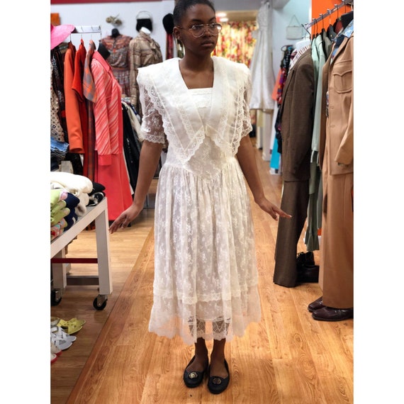 Vintage 1980s Jessica McClintock Gunne Sax Lace We