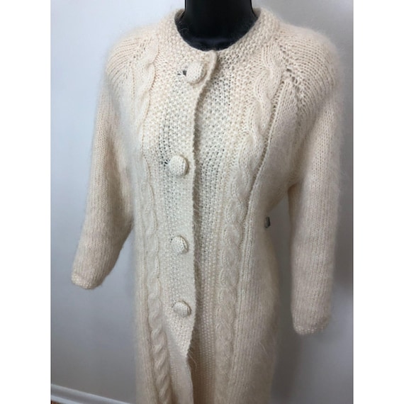 Duster Coat – Cream Mohair Cable Knit Detail