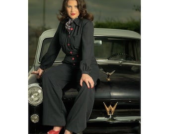1940's Inspired Navy Jumpsuit Made Exclusively for Tina's Timeless Threads by Cherrish Marie Vintage