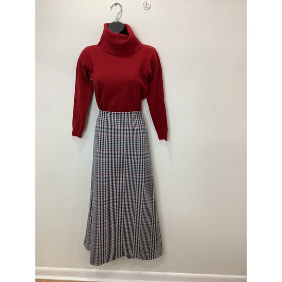 Vintage 1960s -1970s side zip plaid maxi skirt po… - image 1