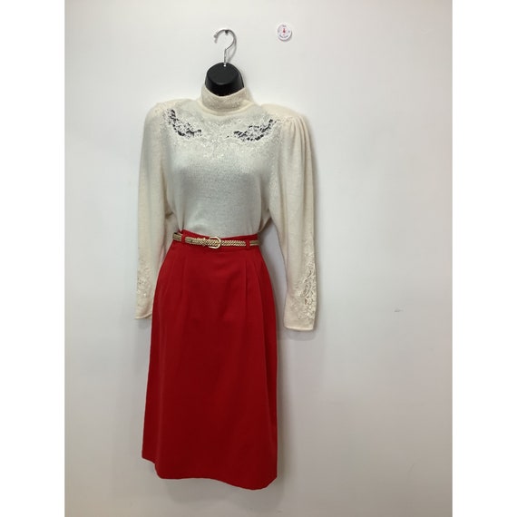 Vintage Red Wool Pencil Skirt Gem