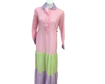 1960's Lady Waterbury Gingham Maxi Dress