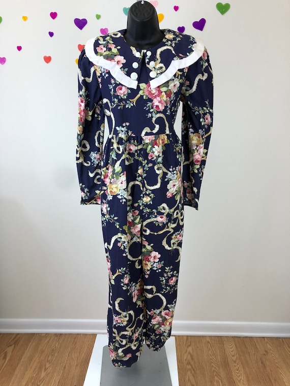 1980s You Too Babes Floral Jump Suit
