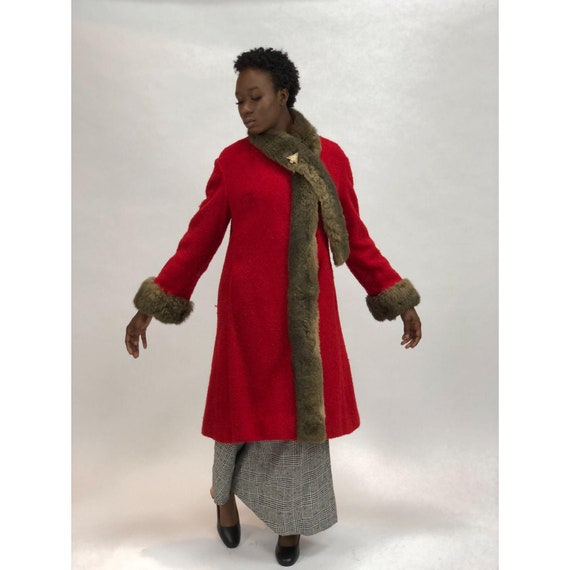 Vintage 1960s Cuddle Coat Bouche & Fur Wool Red C… - image 1