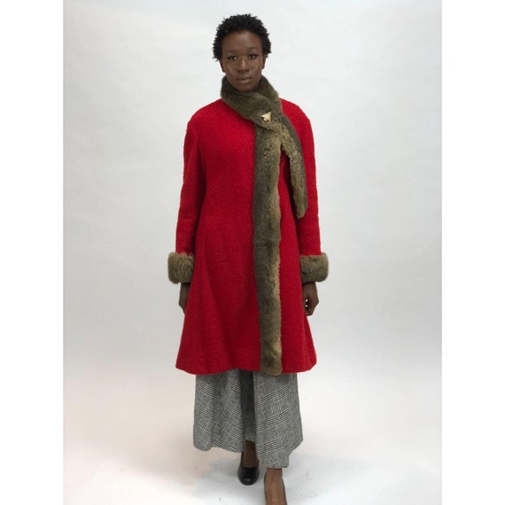 Vintage 1960s Cuddle Coat Bouche & Fur Wool Red C… - image 2