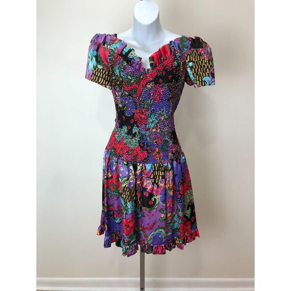Vintage 1980s Opening Night Floral Print Mini Dres