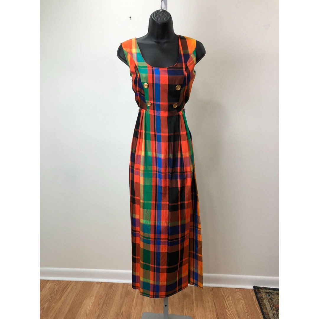 Vintage 1960s Beeline Fashions Orange Plaid Maxi Dress Etsy