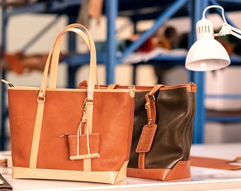 Handmade Leather Tote Bag With Zipper Heavy Duty Bag
