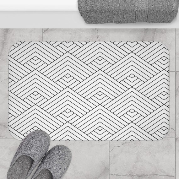 Black White Art Deco Bath Mat Vintage Bath Rug Modern Bath Etsy