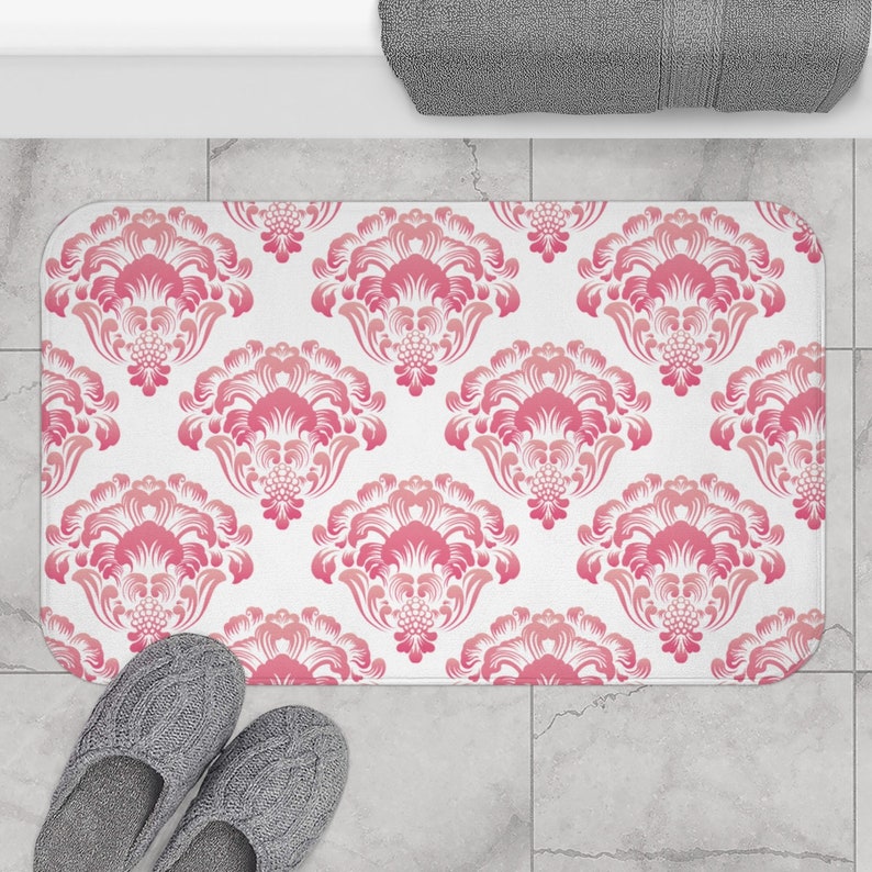 Estera de baño damasco rosa alfombra de baño vintage | Etsy