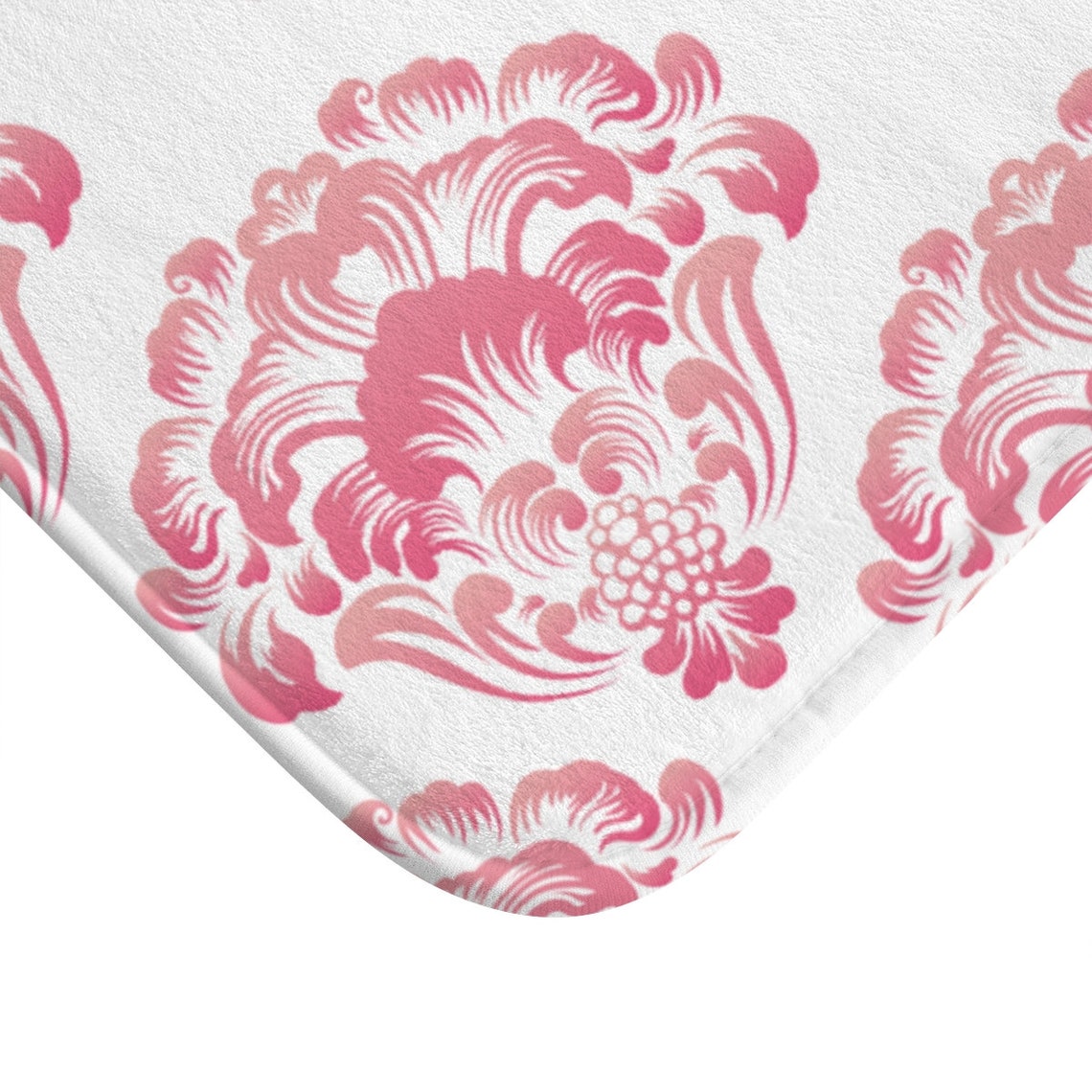 Estera de baño damasco rosa alfombra de baño vintage | Etsy