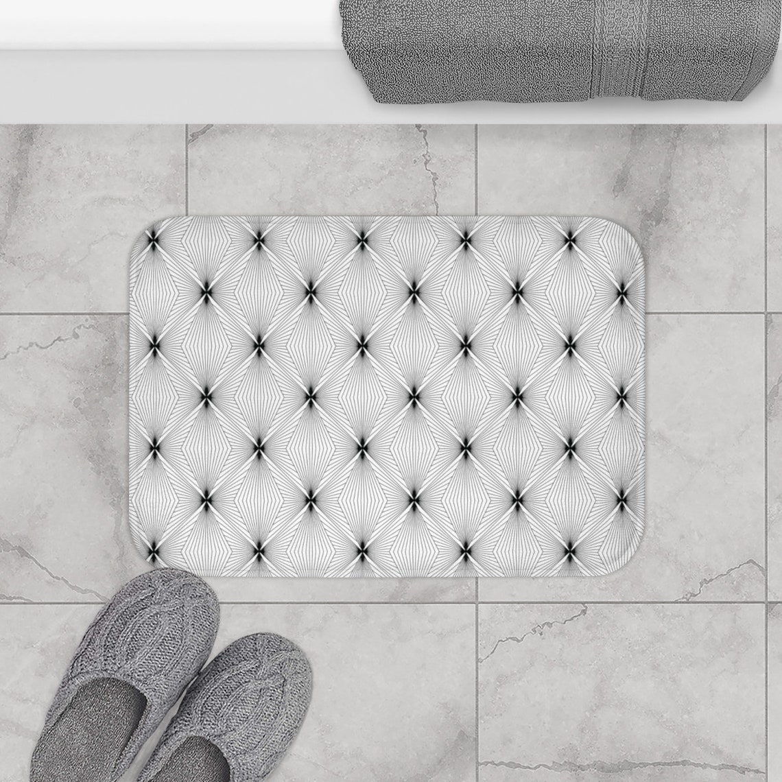 Black White Art Deco Bath Mat Vintage Bath Rug Modern Bath Etsy