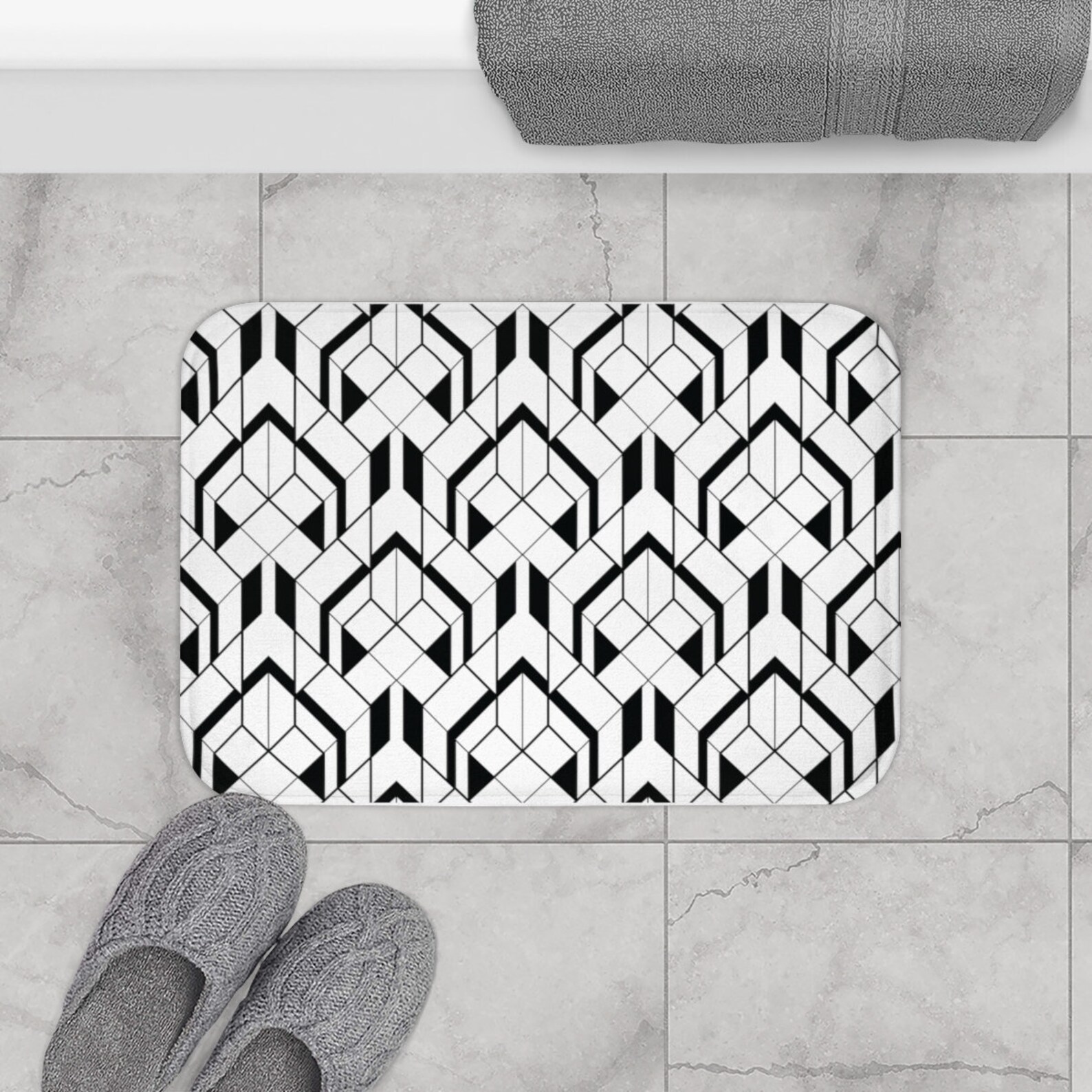 Art Deco Bath Mat Black White Vintage Bath Rug Antique Bath Etsy