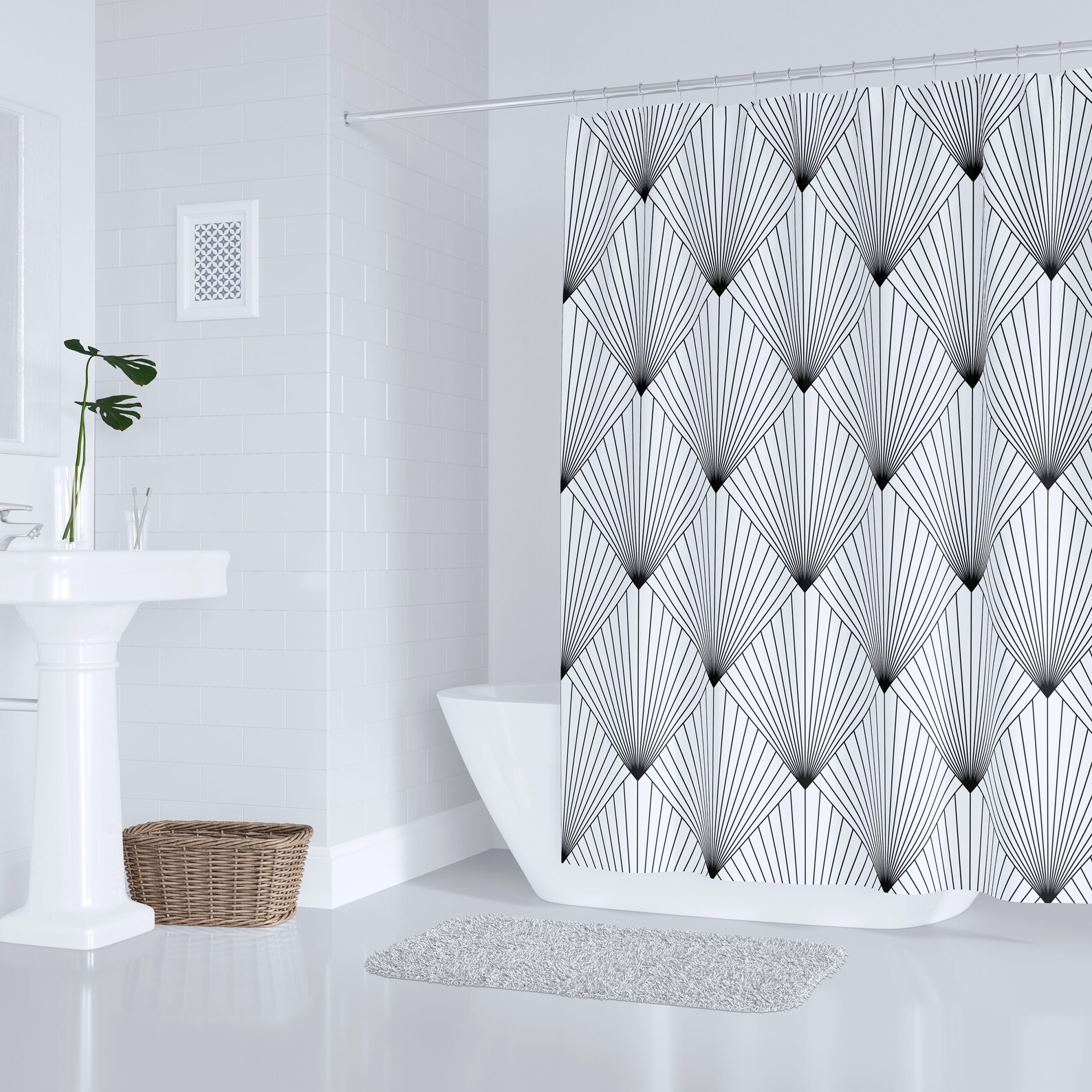 Art Deco Shower Curtain Black White Vintage Shower Curtain Etsy