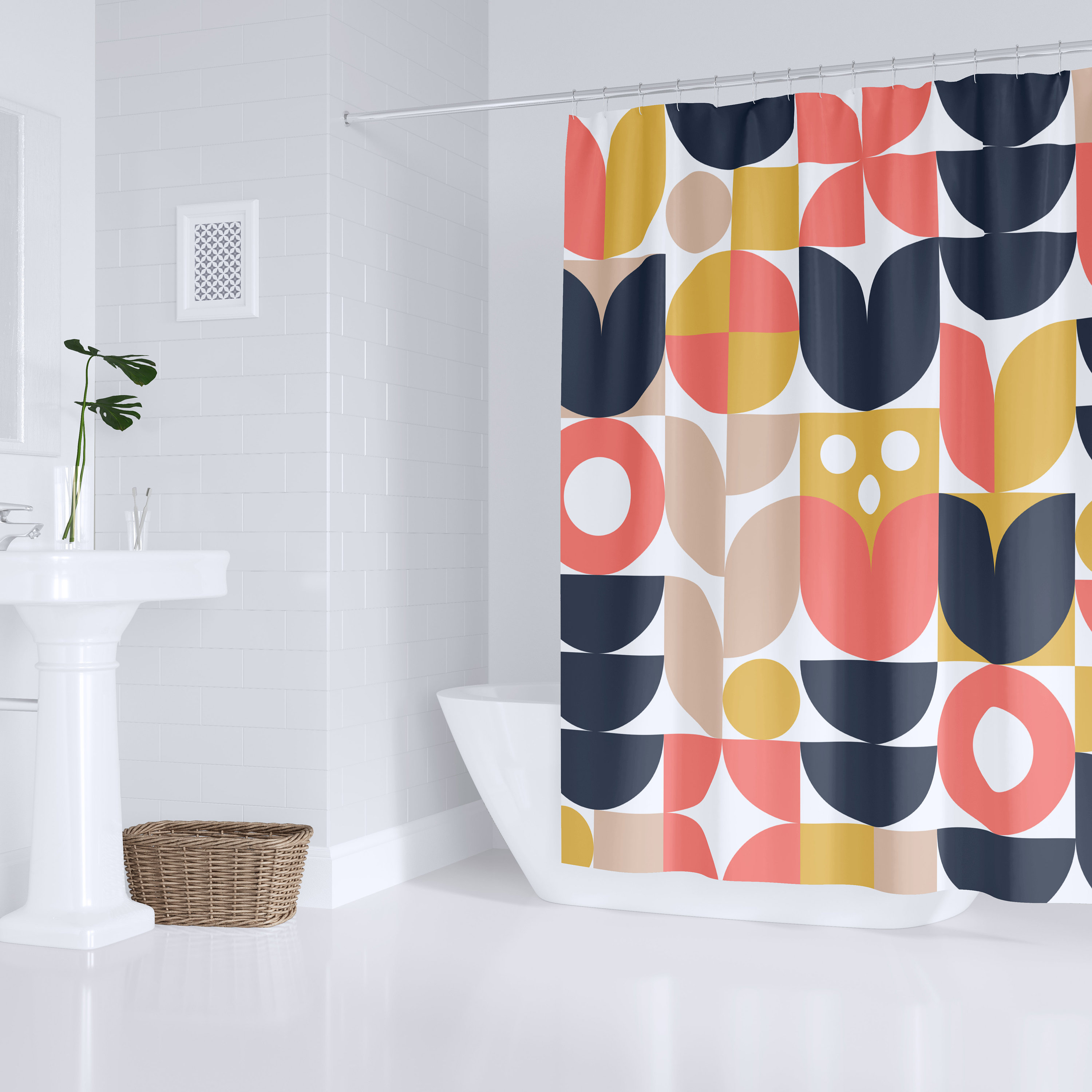 Retro Shower Curtain Modern Abstract Shower Curtain Modern Etsy