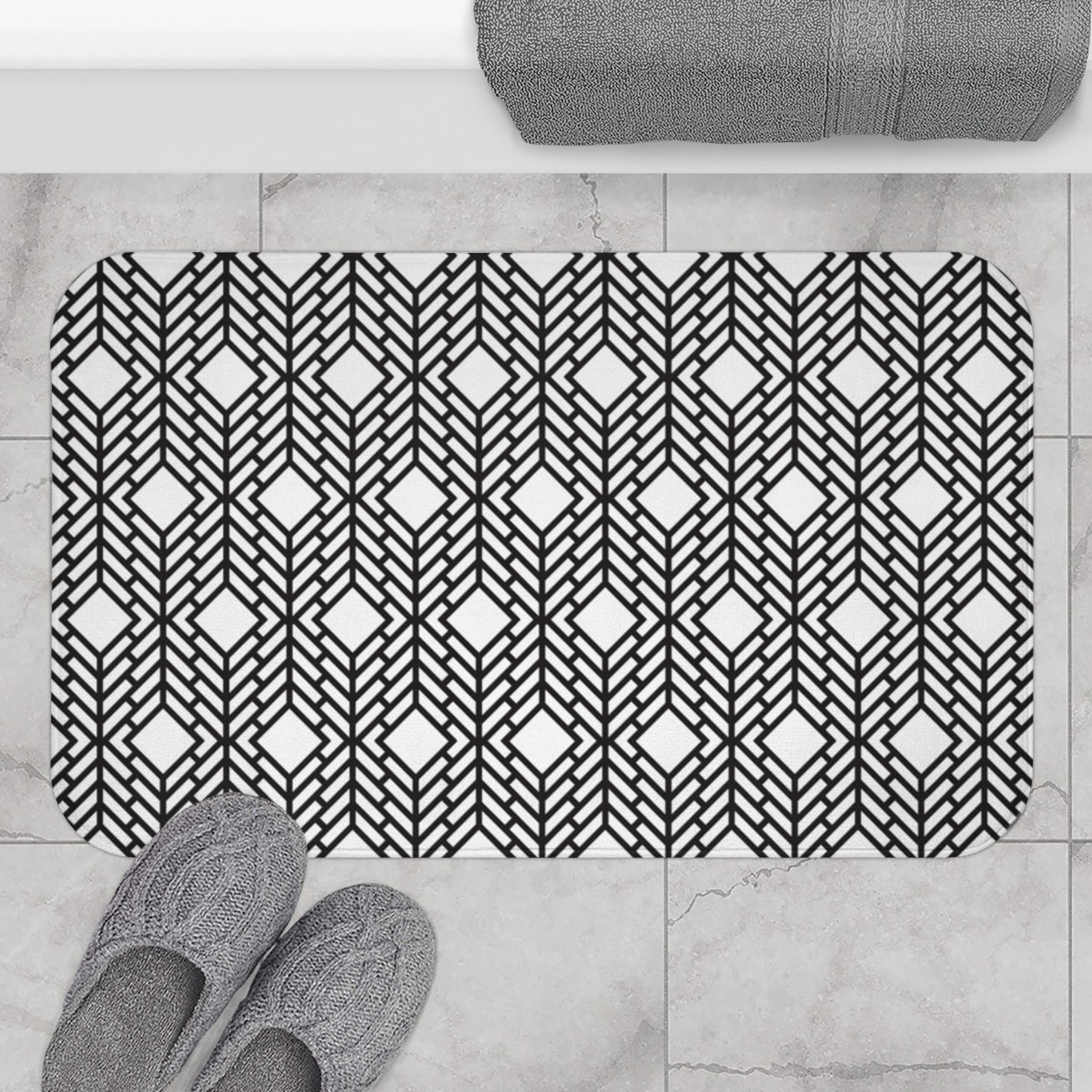 Art Deco Bath Mat Black White Vintage Bath Rug Modern Bath Etsy