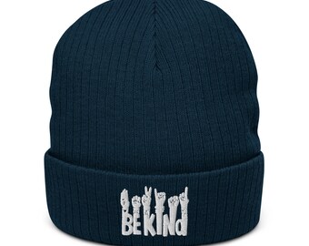 Be Kind Bordado Gorro de punto acanalado
