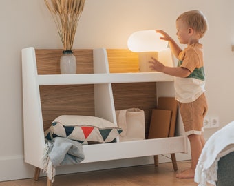 Caja de almacenamiento de libros y juguetes montessori escandinava, estante para guardería infantil