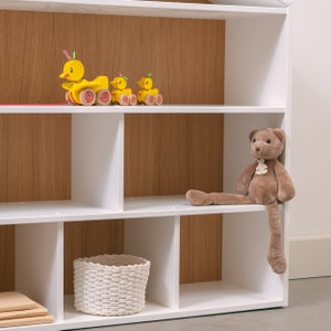 Big dollhouse, House shaped shelf, white Montessori shelves, toddler baby furniture, kids toys storage, kid bookshelf, house shape image 9