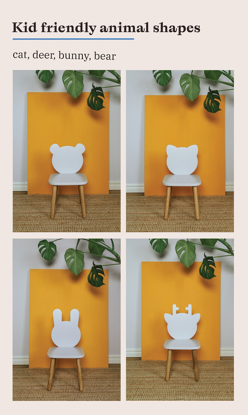 Activity table for baby, wooden toddler chair and table set, montessori set for playing, reading, dining, deer bunny bear cat furniture set image 7