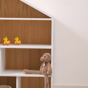 Big dollhouse, House shaped shelf, white Montessori shelves, toddler baby furniture, kids toys storage, kid bookshelf, house shape image 7