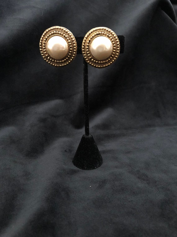 Chanel Gold Vintage Button Earrings with Faux Pear
