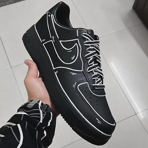 Custom Sneakers, Customized Nike Air Force 1 , Black Cartoon Sketch, Custom Trainers, Custom Shoes Gift for him and her, Boys Girls and Kids