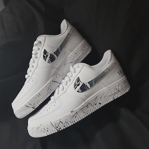 Custom White Sneaker, Customized Nike Air Force 1 , Black White Splatter, Custom Trainers, Custom Shoes Gift for Men Women Boys Girls Kids