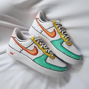 Custom Sneakers, Customized Nike Air Force 1 , Colorful Cartoon Sketch, Custom Trainers, Custom Shoes Gift for Men Women Boys Girls and Kids